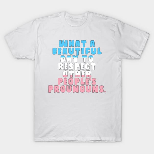 What A Beautiful Day to Respect Pronouns T-Shirt by AmandaPandaBrand